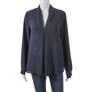 Ro & De Womens Blue V-Neck Long Sleeve Blouse Polyester Pullover Size M